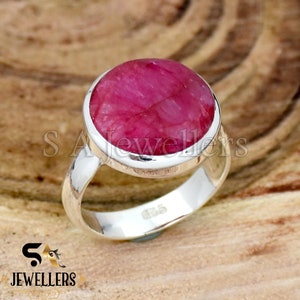 Round Indian Ruby Ring: Sterling Silver Statement Ring