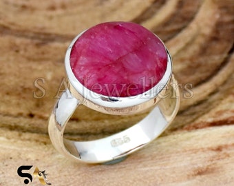 Runder Indischer Rubin Ring: Sterling Silber Statement Ring