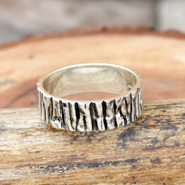 Tree Bark Ring, 925 Sterling Silver Ring, Engagement Band For Men And Women, Rustic Silver Ring, Wedding Ring, Dainty Ring, Gift For Her/Him