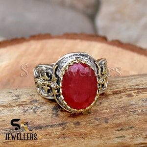 Handmade Indian Ruby Ring: Sterling Silver, Cubic Zirconia, Bohemian Texture