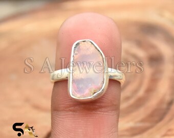 Raw Opal Ring, 925 Sterling Silver Ring, Natural Ethiopian Opal Ring, Handmade Uncut Ring, Rough Stone Ring, Wedding Ring, Gift For Women