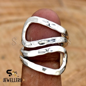 Handmade Sterling Silver Wave Ring: Hammered Statement Jewelry