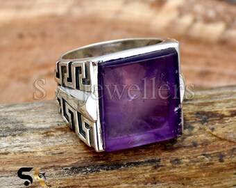 Natural Amethyst Ring For men's, 925 Sterling Silver Ring, Handmade Ring, Statement Ring, Boho Ring, Huge Ring, Men's Jewelry, Gift For Him