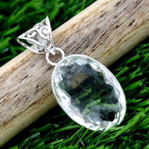 Natural Crystal Quartz Pendant, 925 Sterling Silver Pendant, Handmade Pendant, Clear Crystal Quartz Pendant, Faceted Crystal Pendant