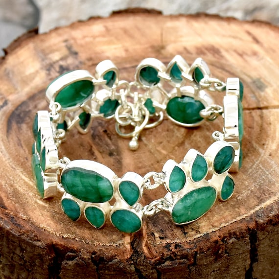 Green Female Emerald Stone Bracelets 925 Sterling Silver at Rs 7000/piece  in Surat