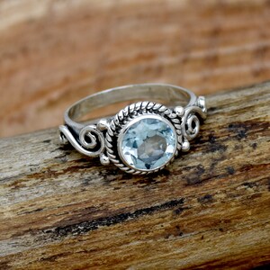 Handmade Sky Blue Topaz Ring: Sterling Silver Filigree Boho Statement Ring