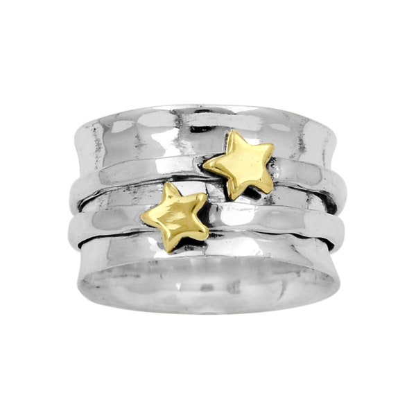 Star Spinner Ring Gehamerd Breed Messing Detail, Spinner Ring, Moederdag, Valentijnsdag, Zorgring, Meditatiering