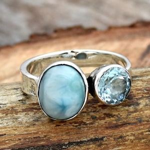Genuine Larimar Ring, 925 Sterling Silver Ring, Handmade