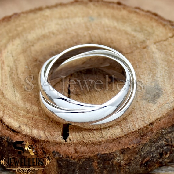 925 Sterling Silver Triple Interlocked Ring, Three Rolling