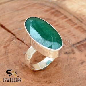 Anillo esmeralda indio, plata de ley 925, anillo hecho a mano, anillo esmeralda verde, anillo boho, anillo esmeralda de mujer, anillo de boda, regalo para ella imagen 3