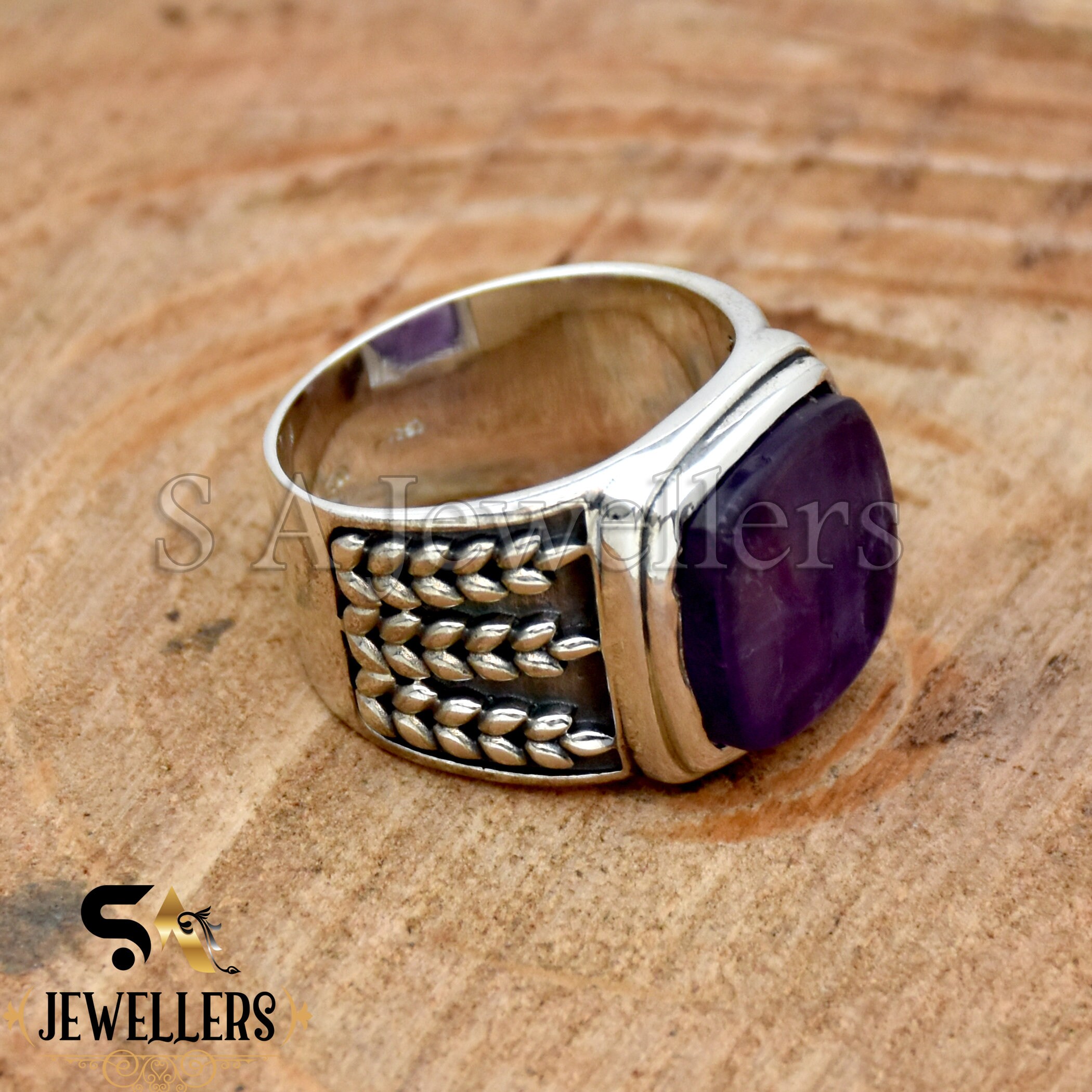 Anello Uomo Argento 925 Con Ametista Naturale - Fatto A Mano, Vintage, Misura Personalizzabile - Foto 4