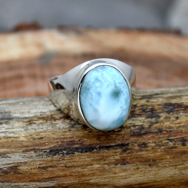 Bague en larimar, bague en argent sterling 925, bague faite main, bague ovale avec pierres précieuses, bague tendance, bague pour homme, bijoux faits main, prête à être expédiée