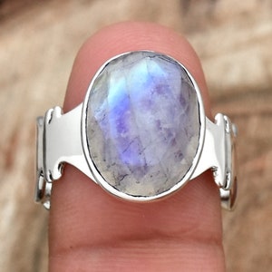 Handmade Faceted Moonstone Ring: 925 Sterling Silver Promise Ring