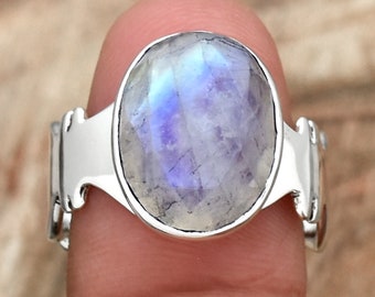 Handmade Faceted Moonstone Ring: 925 Sterling Silver Promise Ring