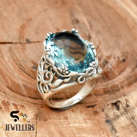 Blue Quartz Ring 925 Sterling Silver Ring Designer Ring Faceted