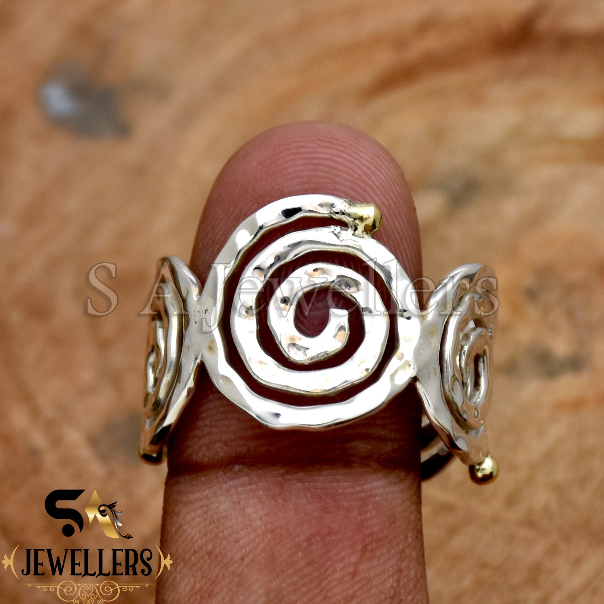 925 Sterling Silver Wire Wrap Hammered Curves Ring 7.5