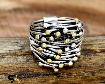 Bague enveloppante faite à la main en fil d'argent, bague en argent sterling 925, bague en argent multicouche, bague en fil d'argent multicouche, bague bicolore, bijoux faits main