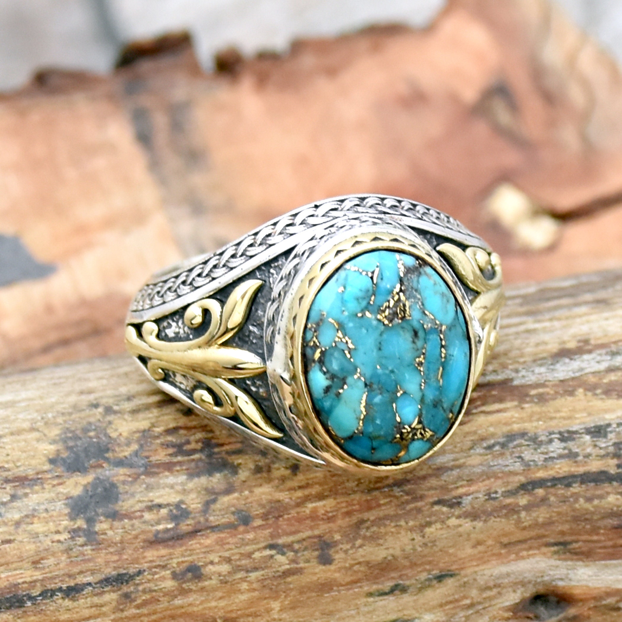 Handmade Copper Turquoise Ring: Two-tone 925 Sterling Silver - Etsy