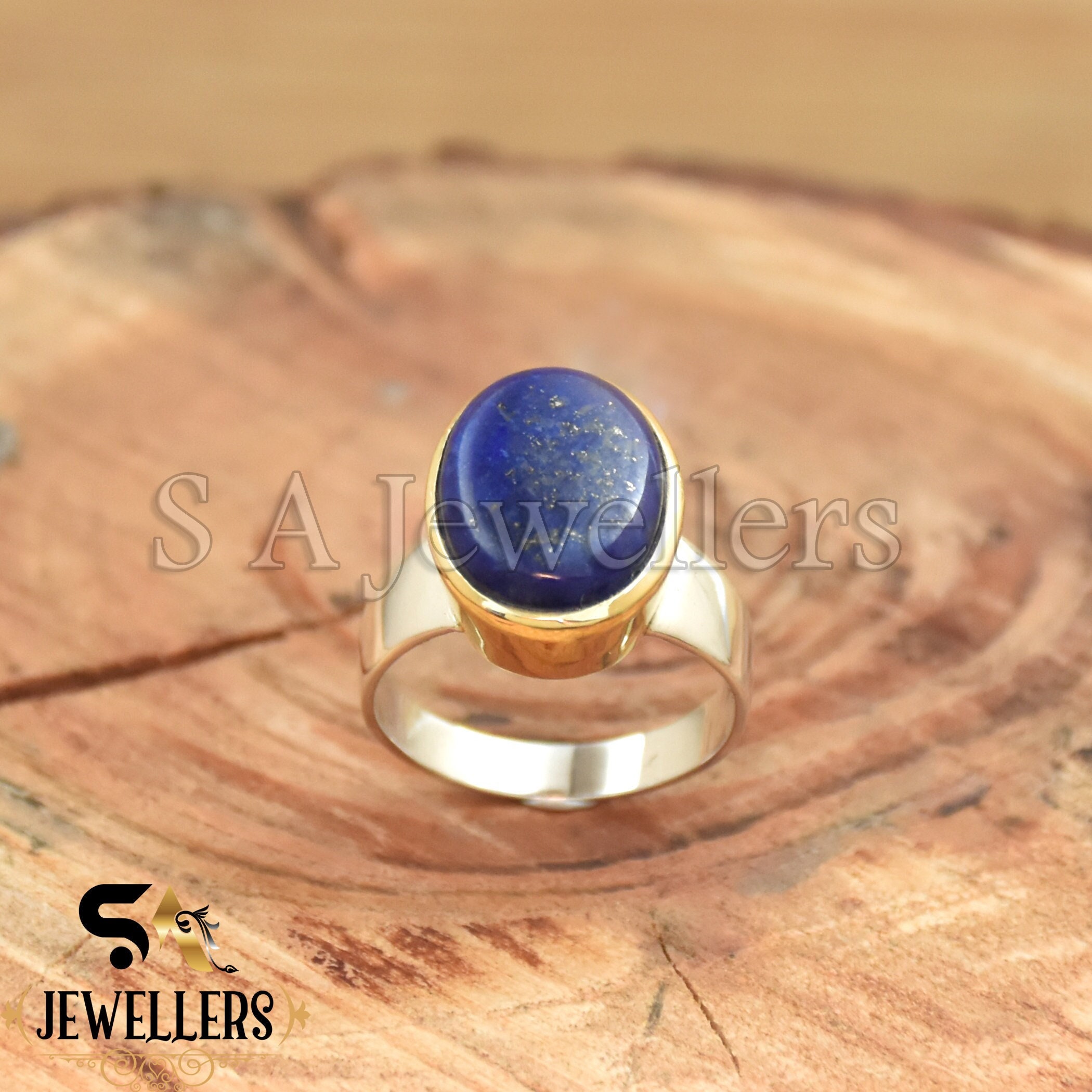 Lapis Lazuli Ring, 925 Sterling Silber Ring, Handgemachter Ring, Heilender Kristall Ring, Hochzeitsgeschenk, zweifarbiger Ring, Geburtstagsring Ovaler Steinring