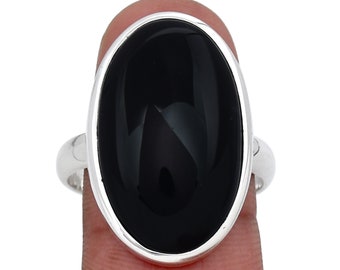 Oval Schwarzer Onyx Ring, Sterling Silber Band, Boho Schmuck