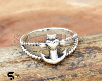 Bague ancre, bague en argent sterling 925, bague gothique, bague de marin médiévale, bague faite main, bague nautique, cadeau d'anniversaire, cadeau pour elle/lui