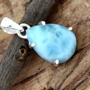 Handmade Pear Larimar Pendant: 925 Sterling Silver Dominican Jewelry