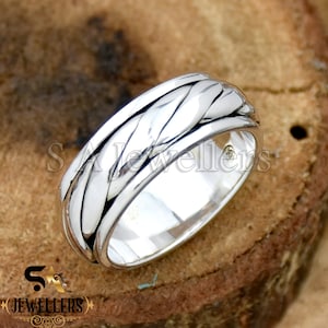 Handmade Sterling Silver Spinner Ring: Dainty Chain Band, Thumb Ring