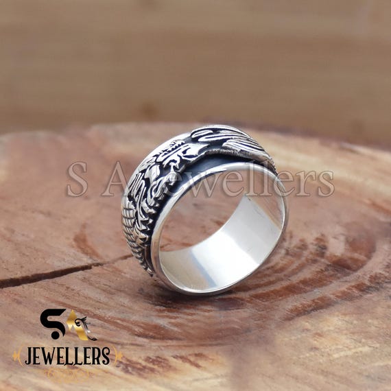 925 Sterling Silver Dragon Spinner Ring: Men's Fidget Thumb Ring