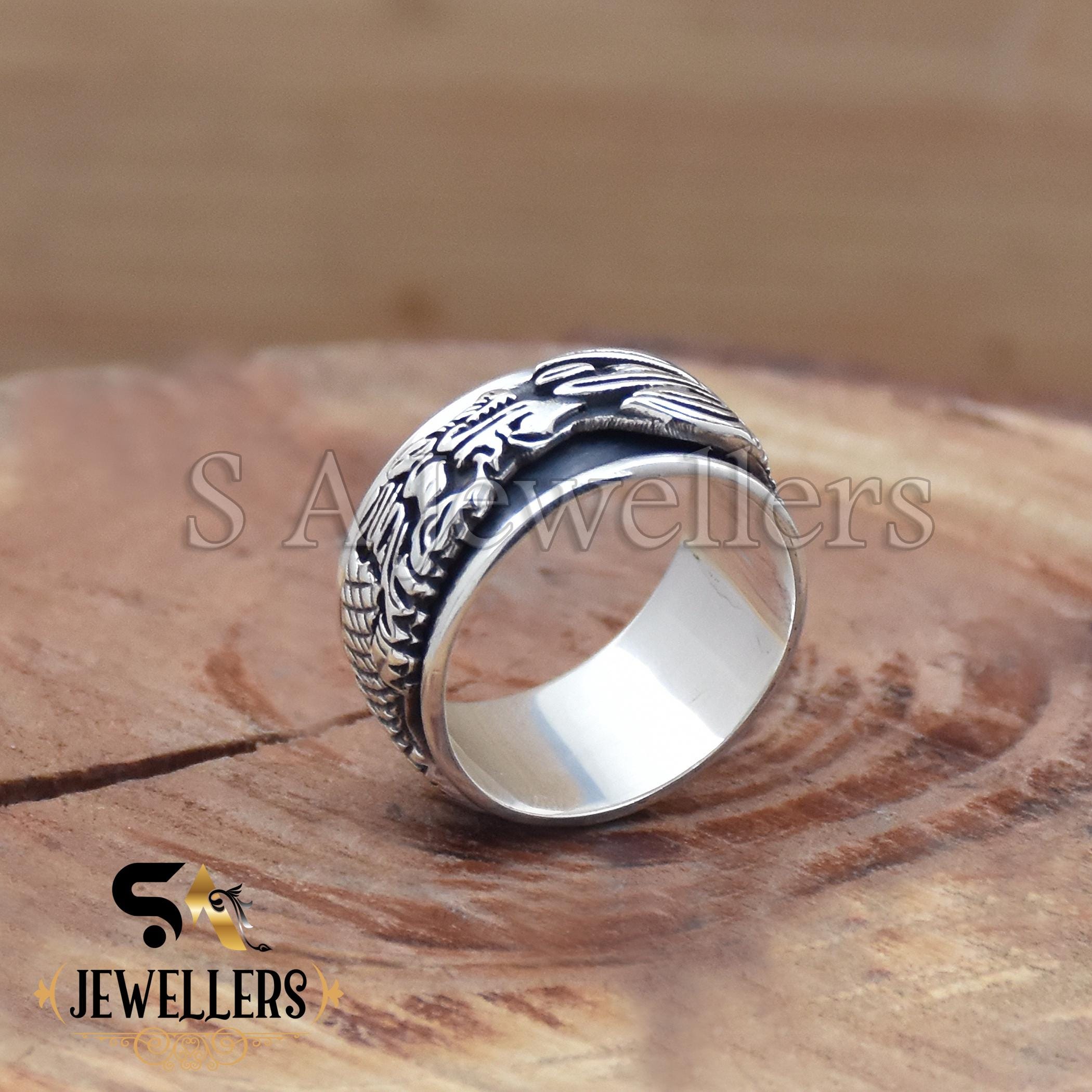 925 Sterling Silver Dragon Spinner Ring: Men's Fidget Thumb Ring