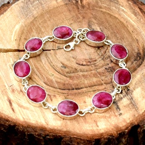 Handmade Indian Ruby Sterling Silver Bracelet: Oval Bohemian Jewelry