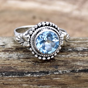 Handmade Sky Blue Topaz Ring: Bohemian Sterling Silver Statement Ring