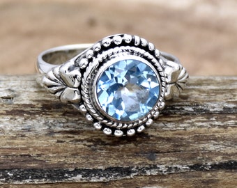 Blue Topaz Ring, 925 Sterling Silver Ring, Handmade Silver Ring, Natural Sky blue topaz Ring, Statement Ring, Bohemian Jewelry, Gift For Her