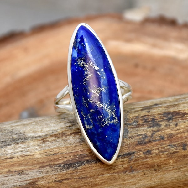 Natuurlijke Lapis Lazuli Ring, 925 Sterling Zilveren Ring, Handgemaakte Ring, Markiezin Edelsteen Ring, Split Band Ring, Enorme Ring, Cadeau voor haar