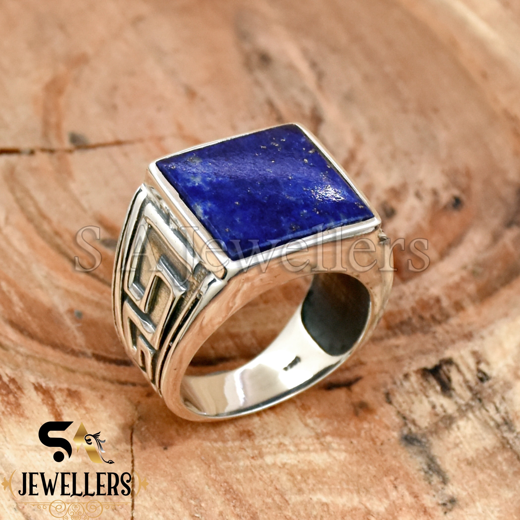 Lapis Lazuli Siegelring: Handgefertigter Strukturring aus 925er Sterlingsilber