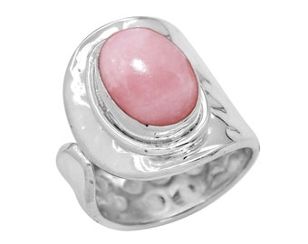 Pink Opal Silver Ring, Adjustable ring, Hammered Ring,925 sterling Silver Ring, solid silver ring.pink Stone Wide Ring, Gift For Her