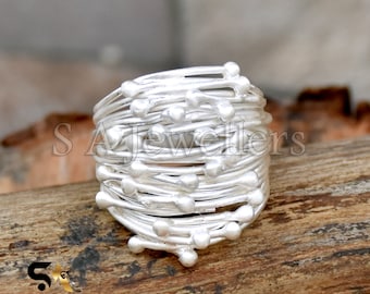 Handmade Wraparound Silver Wire Ring, Matt Finish, 925 Sterling Silver Ring, Silver Wide Wrap Ring, Multi Layer Wire Ring, Handmade Jewelry.