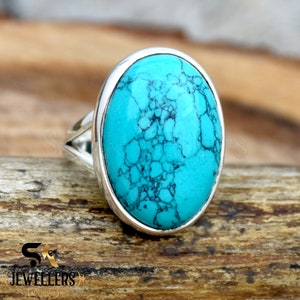 Blue Turquoise 925 Sterling Silver Ring: Handmade Bohemian Statement Jewelry