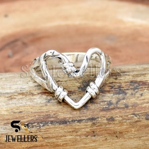 Barbed Wire Heart Ring: 925 Sterling Silver Punk Jewelry