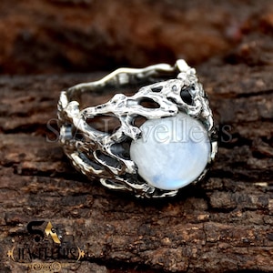 Natural Moonstone Ring: Handmade 925 Sterling Silver Twig Ring
