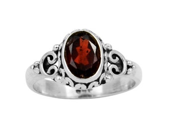 925 Sterling Silver Garnet Ring: Handmade January Birthstone Cocktail Jewelry