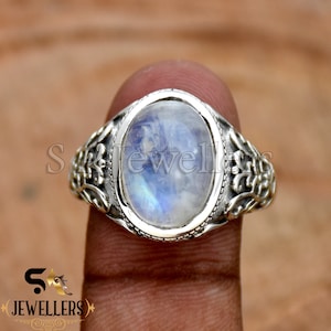 Natural Moonstone Ring, Men&#39;s Ring, 925 Sterling Silver Ring, Handmade Ring, Engraved Ring, Wedding Ring, Anniversary Ring, Gift For Him.