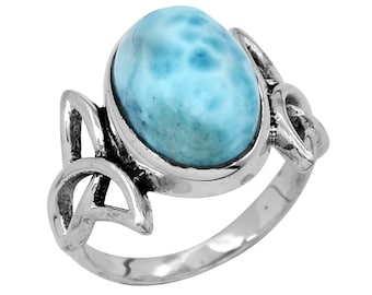 Natural Larimar Ring: Handmade 925 Sterling Silver, Blue Gemstone