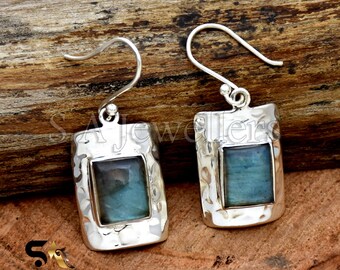 Labradorite Earrings, 925 Sterling silver Earrings, handmade earrings, Boho Earrings, hammered Earring, Statement Earring, Gift For her