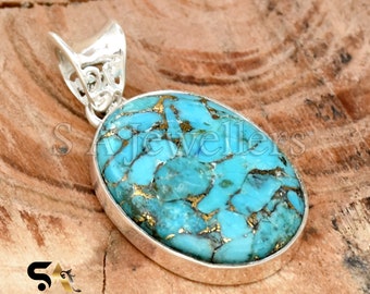 ブルーコッパーターコイズスターリングシルバーペンダント：繊細な