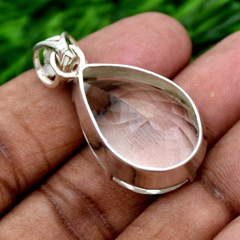 Natural Crystal Quartz Pendant, 925 Sterling Silver Pendant, Handmade Pendant, Clear Crystal Quartz Pendant, Faceted Gemstone Pendant image 4