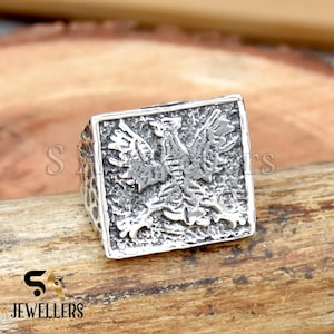 Eagle Ring, 925 Sterling Silver Ring, American Eagle Signet Ring, Men's Byzantine Eagle Handmade Jewelry, Oxidized Eagle Ring, Gift For Him