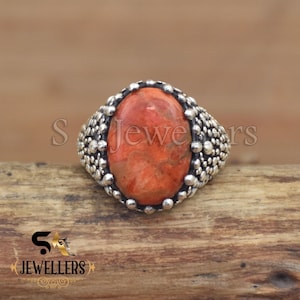Red Coral Statement Ring: Handmade 925 Sterling Silver