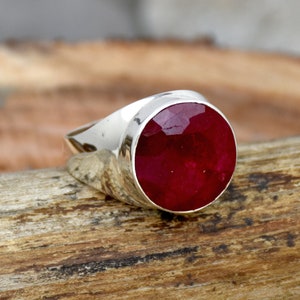 Indian Ruby Ring, 925 Sterling Silver Ring, Ruby Men&#39;s Ring, Handmade Ring, Statement Ring, Wedding Ring, Faceted Ruby Ring, Gift For Him.