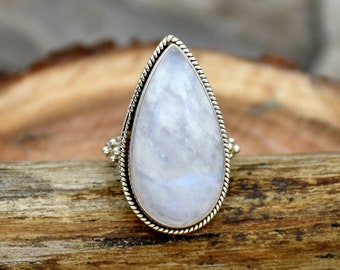 Rainbow Moonstone Ring, 925 Sterling Silver Ring Handmade Ring, Statement Ring, Gemstone Ring, Boho Ring, Large Moonstone Ring, Gift For Her