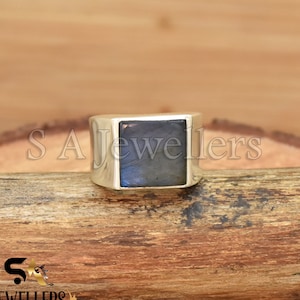 Labradorite Ring, Men's Ring, 925 Sterling Silver Ring, Handmade Ring, Cushion Gemstone Ring, Wedding Ring, Anniversary Ring, Gift For Him